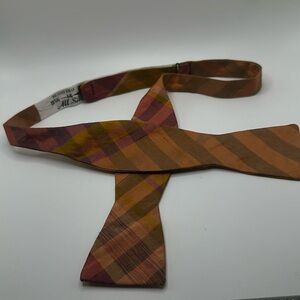Vintage orange purple plaid 100%silk bow tie